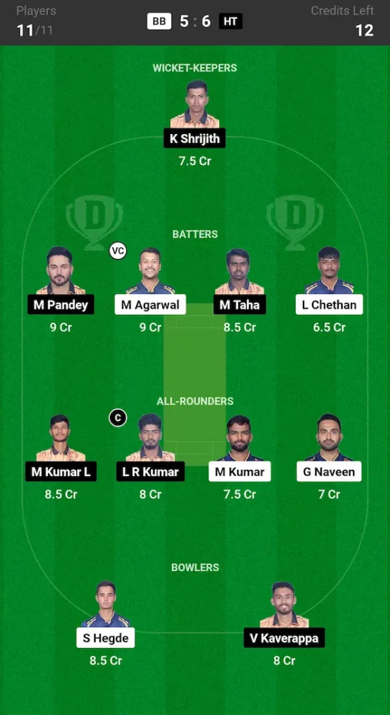 BB vs HT Dream11 Prediction Small League Team