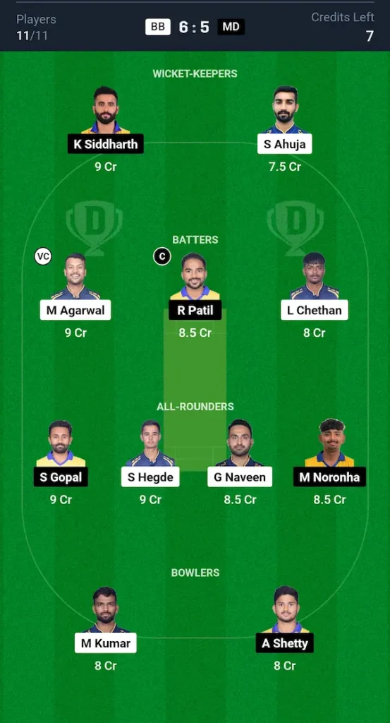 BB vs MD Dream11 Prediction Grand League Team