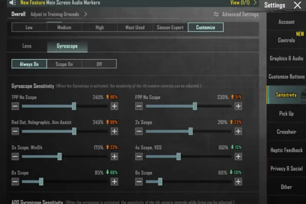 BGMI Sensitivity Codes