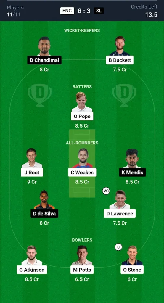 ENG vs SL Dream11 Prediction Grand League Team