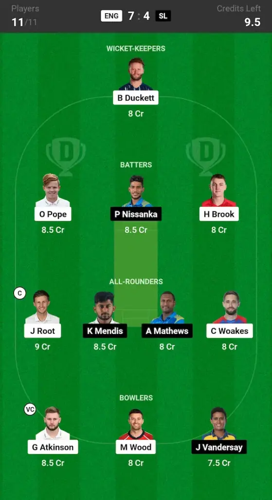 ENG vs SL Dream11 Prediction Small League Team