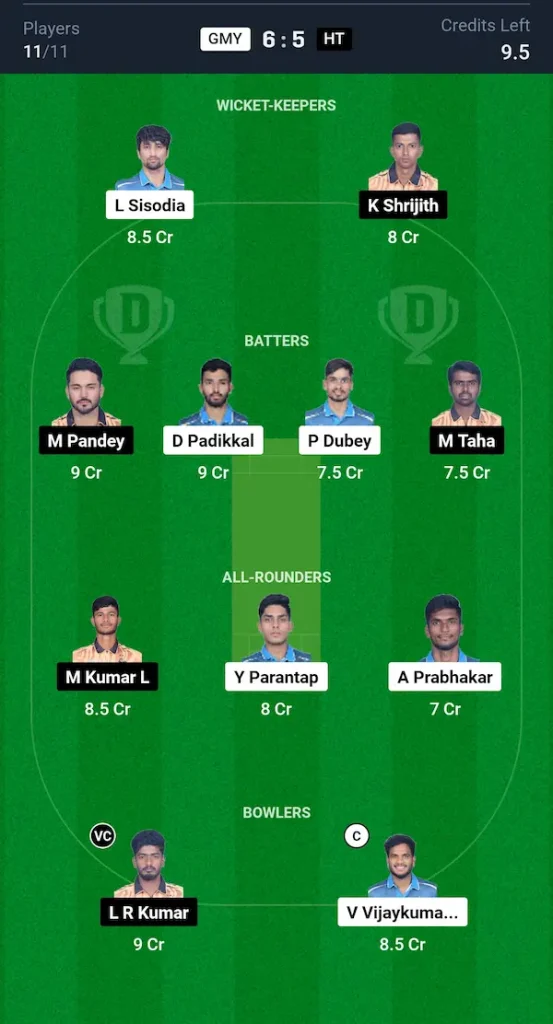 GMY vs HT Dream11 Prediction Grand League Team