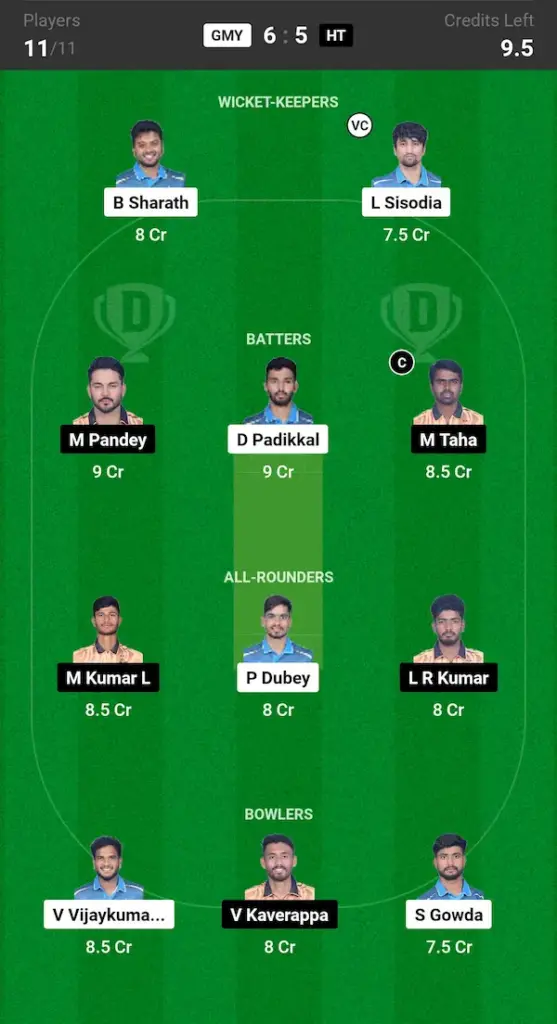 GMY vs HT Dream11 Prediction Grand League Team