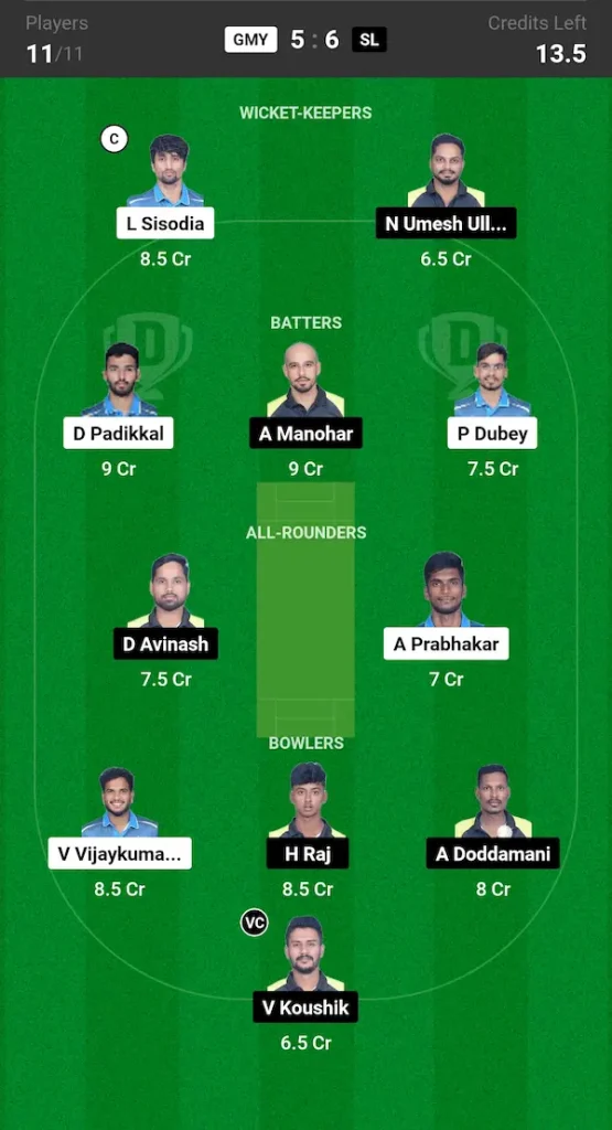 GMY vs SL Dream11 Prediction Grand League Team