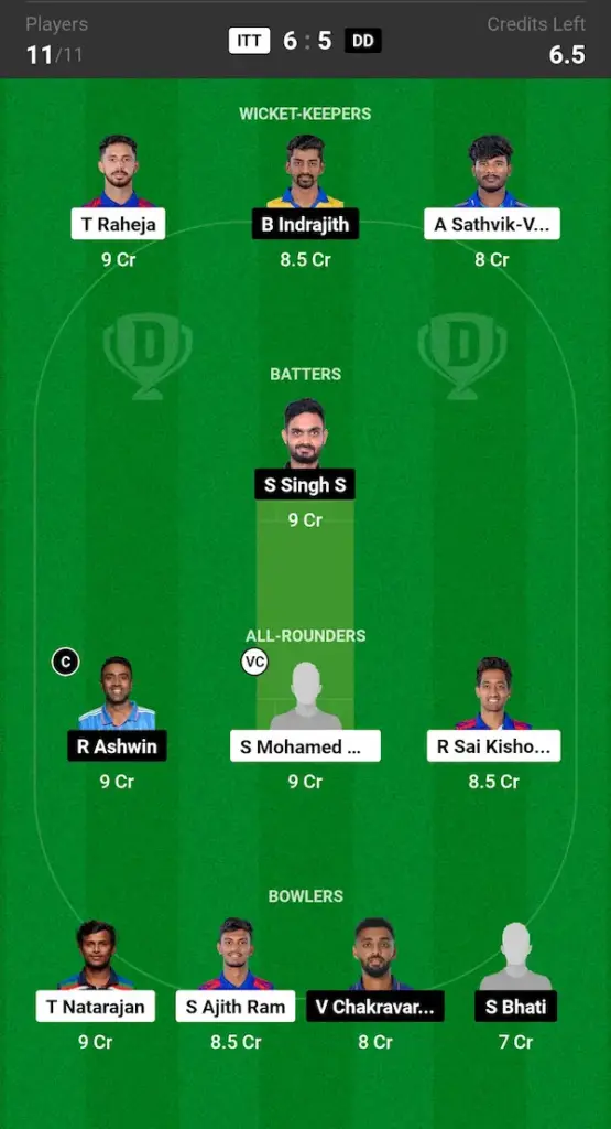 ITT vs DD Dream11 Prediction Small League Team