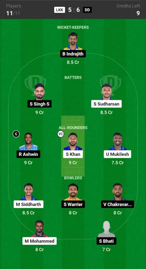 LKK vs DD Dream11 Prediction Small League Team