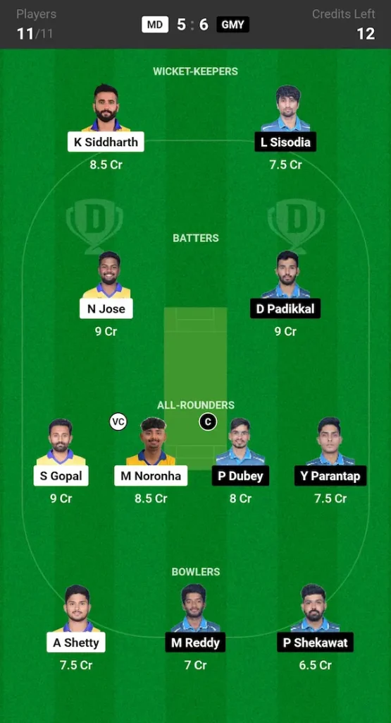 MD vs GMY Dream11 Dream11 Prediction Small League Team