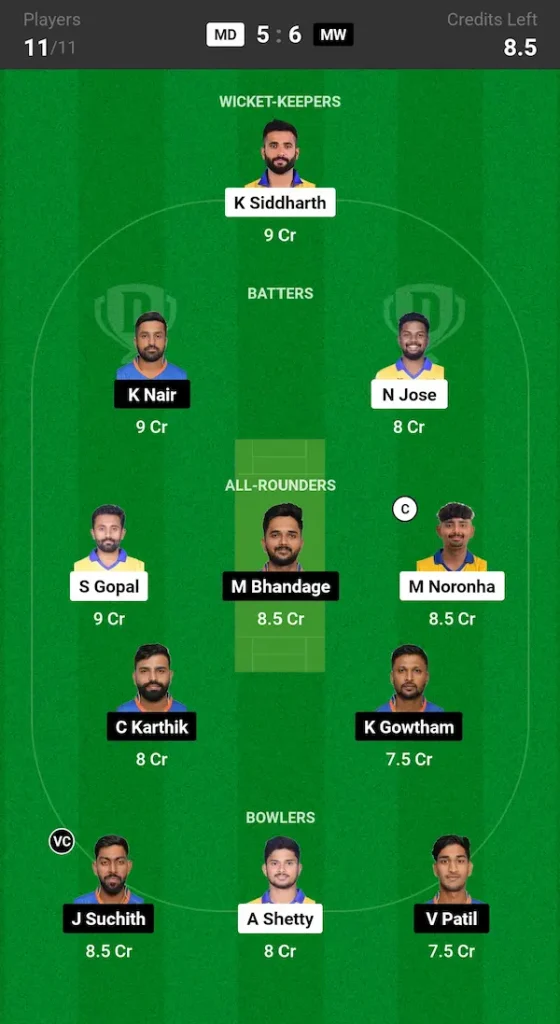 MD vs MW Dream11 Prediction Grand League Team