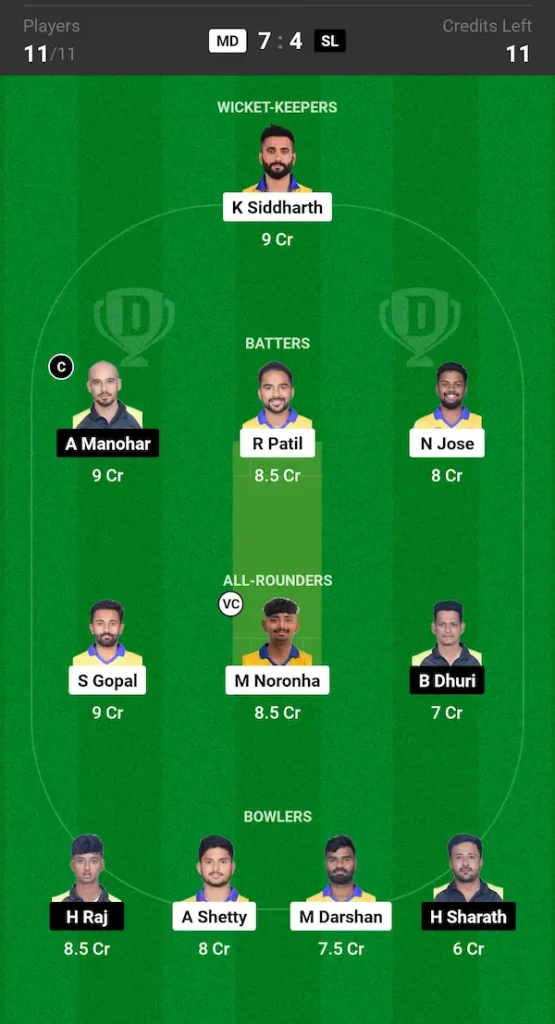 MD vs SL Dream11 Prediction Small League Team