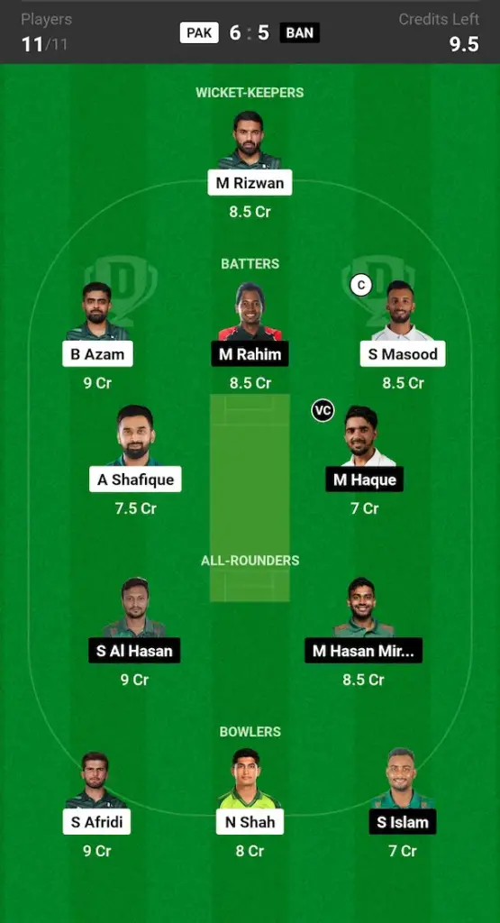 PAK vs BAN Dream11 Prediction: Grand League Team