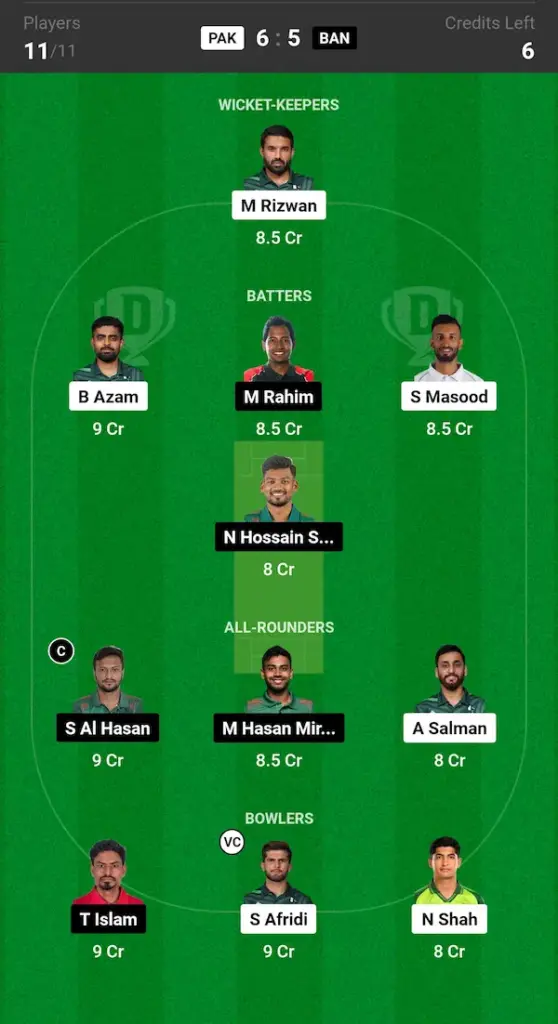 PAK vs BAN Dream11 Prediction: Small League Team