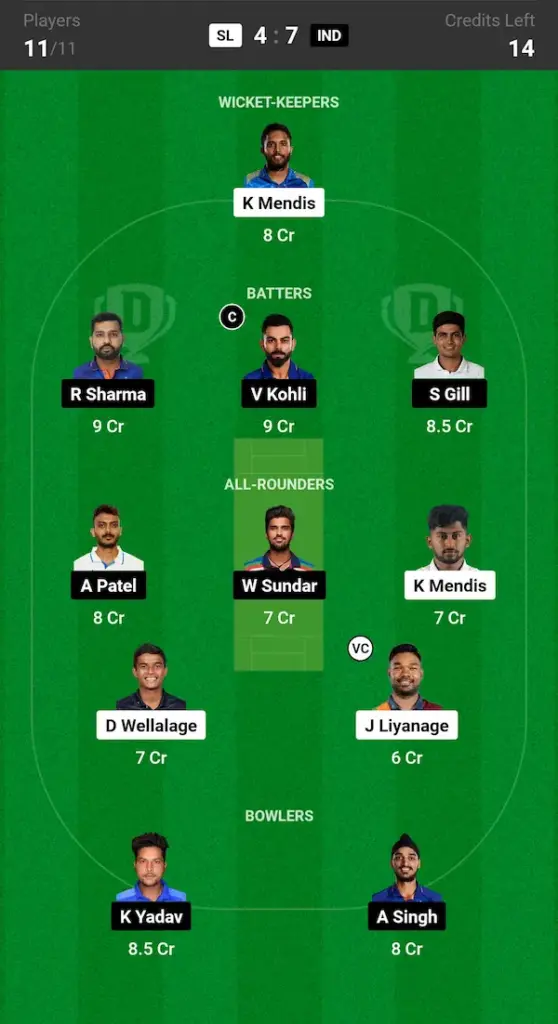 SL vs IND Dream11 Prediction Grand League Team