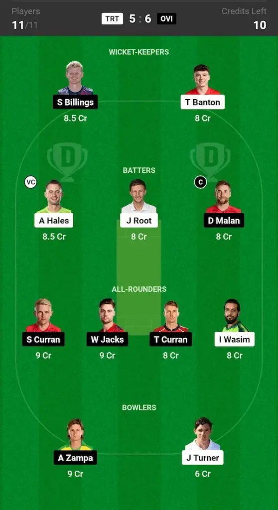 TRT vs OVI Dream11 Prediction Grand League Team