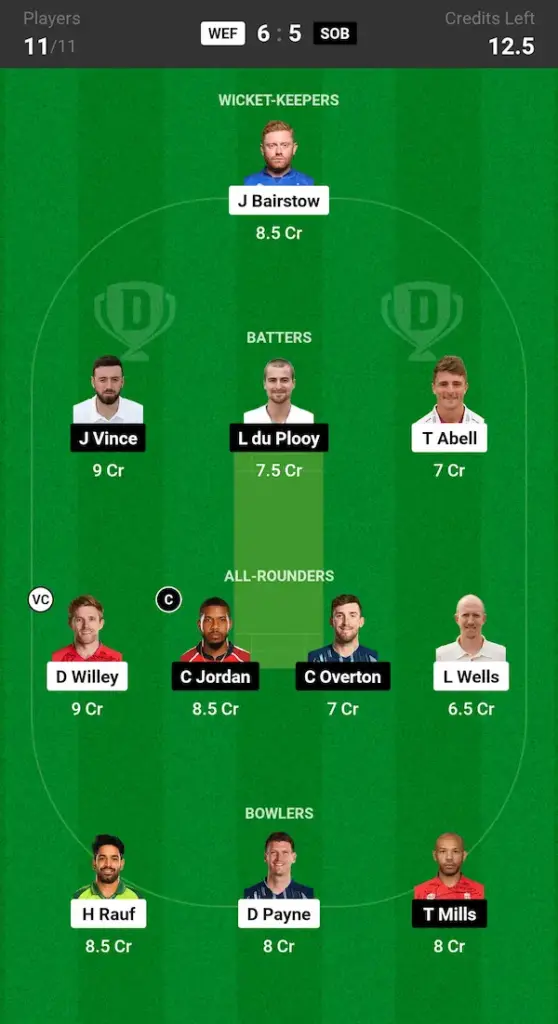 WEF vs SOB Dream11 Prediction Small League Team