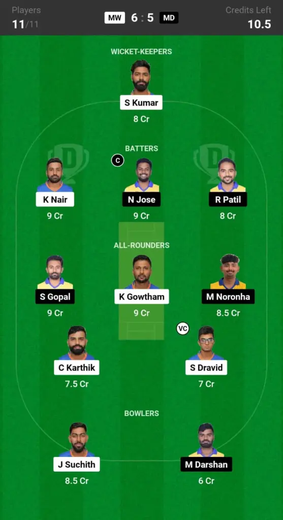 MW vs MD Dream11 Prediction Grand League Team