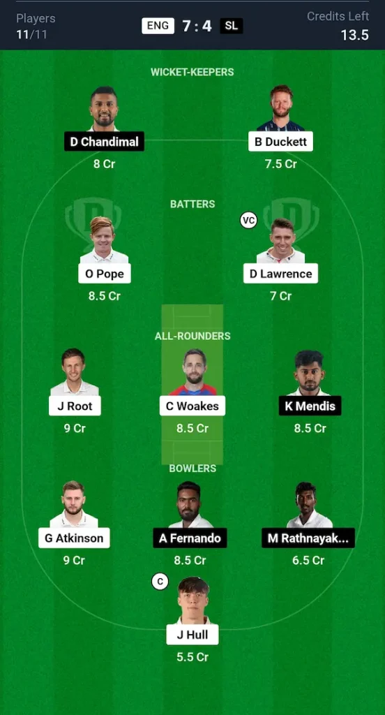 ENG vs SL Deam11 Prediction Grand League Team