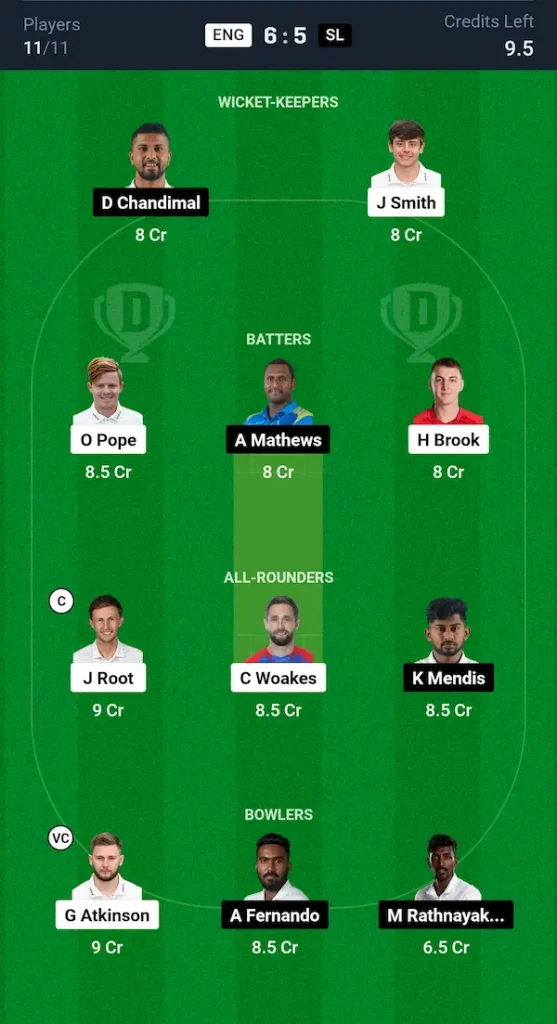 ENG vs SL Dream11 Prediction Small League Team