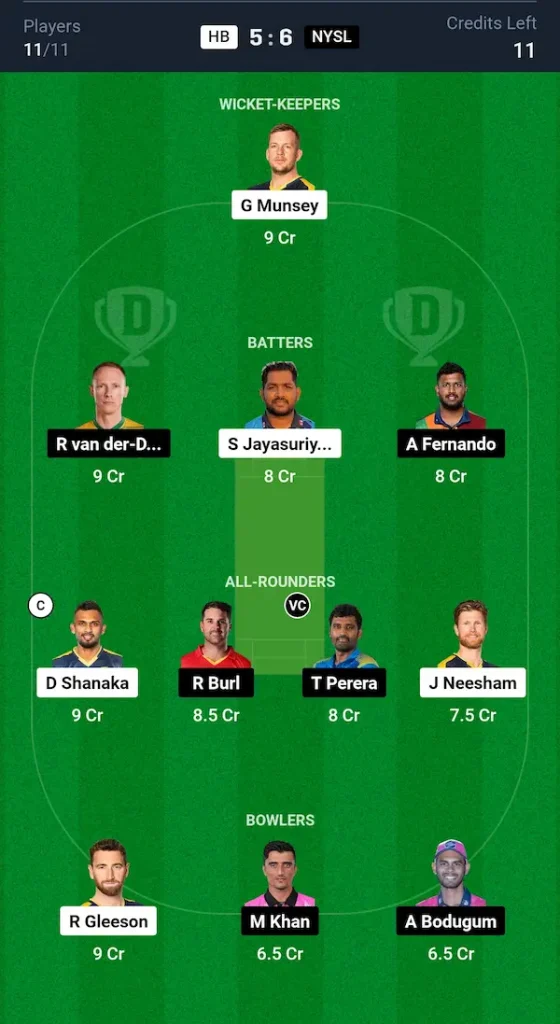 HB vs NYSL Dream11 Prediction Small League Team