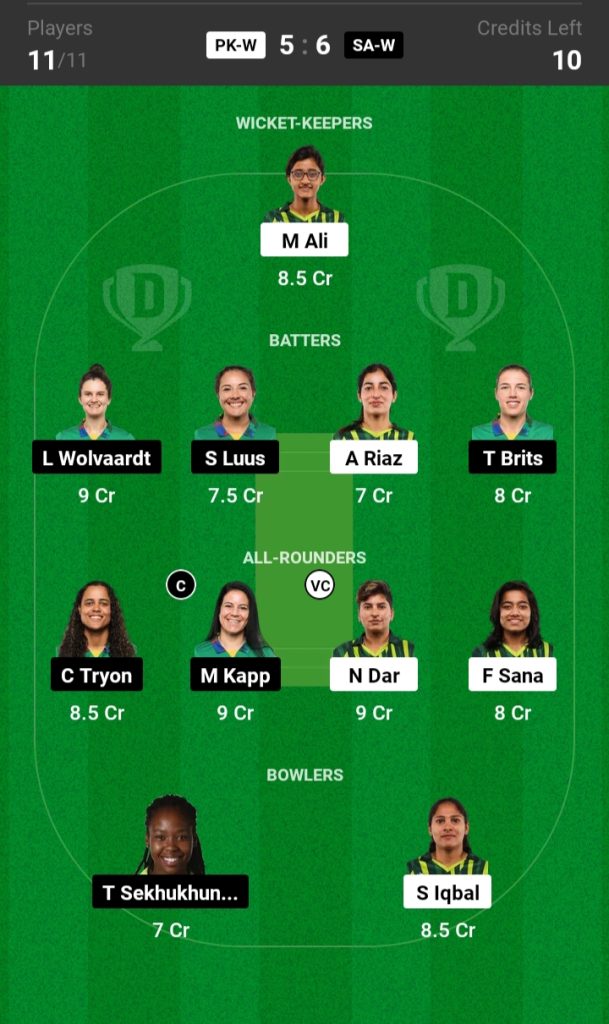 PAK-W vs SA-W Dream11 Prediction: Grand League Team