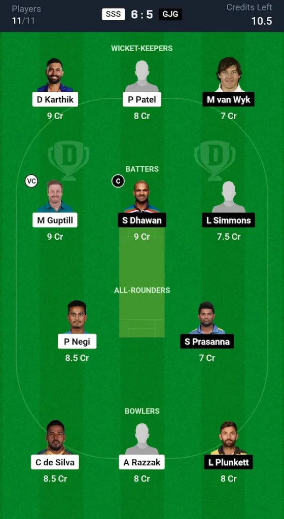 SSS vs GJG Dream11 Prediction Small League Team