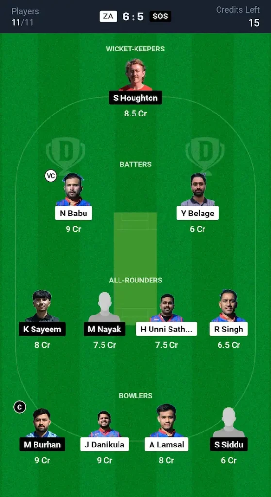 ZA vs SOS Dream11 Prediction Grand League Team