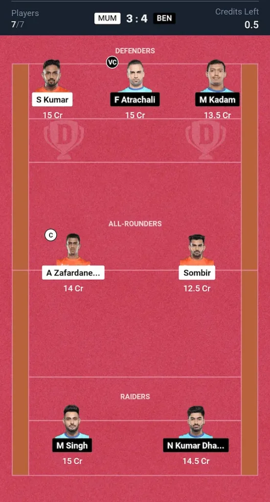 MUM vs BEN Dream11 Prediction Small League Team PKL Match 17th