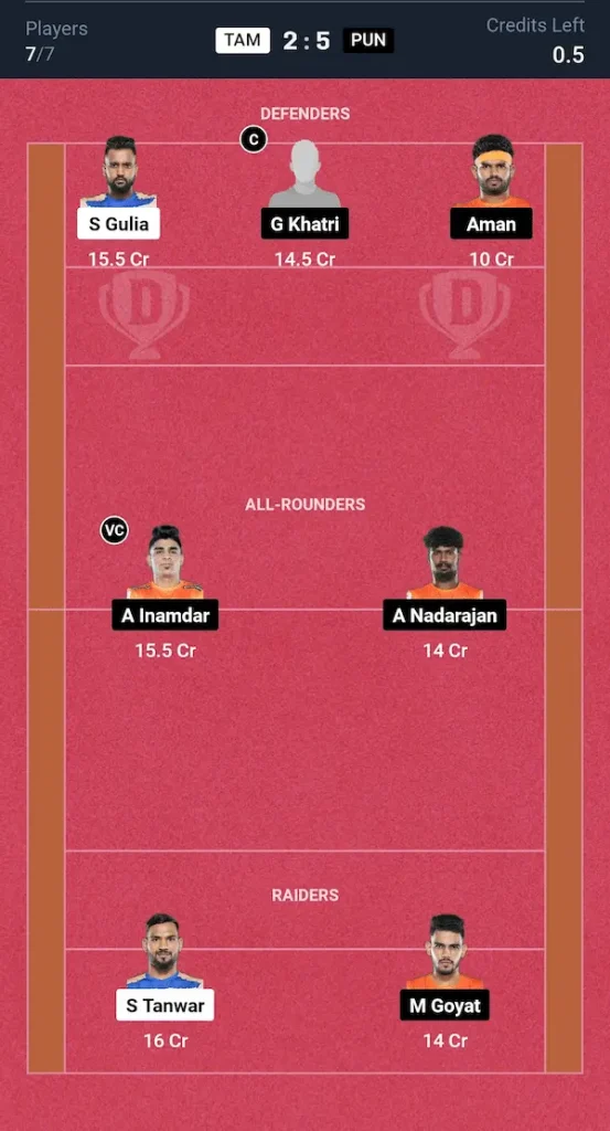 TAM vs PUN Dream11 Prediction Small League Team PKL Match 11th