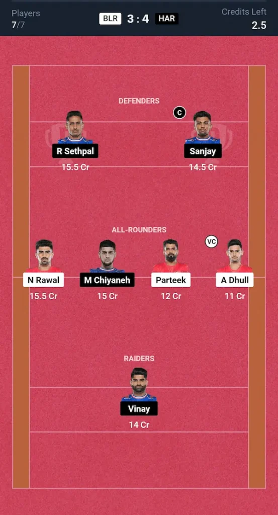 BLR vs HAR Dream11 Prediction Grand League Team PKL Match 68th