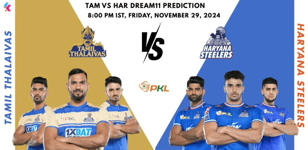 TAM vs HAR Dream11 Prediction Today’s Match 83rd Starting 7, Player Stats, Head-to-Head, Captain And Vice Captain Choices for Tamil Thalaivas vs Haryana Steelers, Pro Kabaddi 2024
