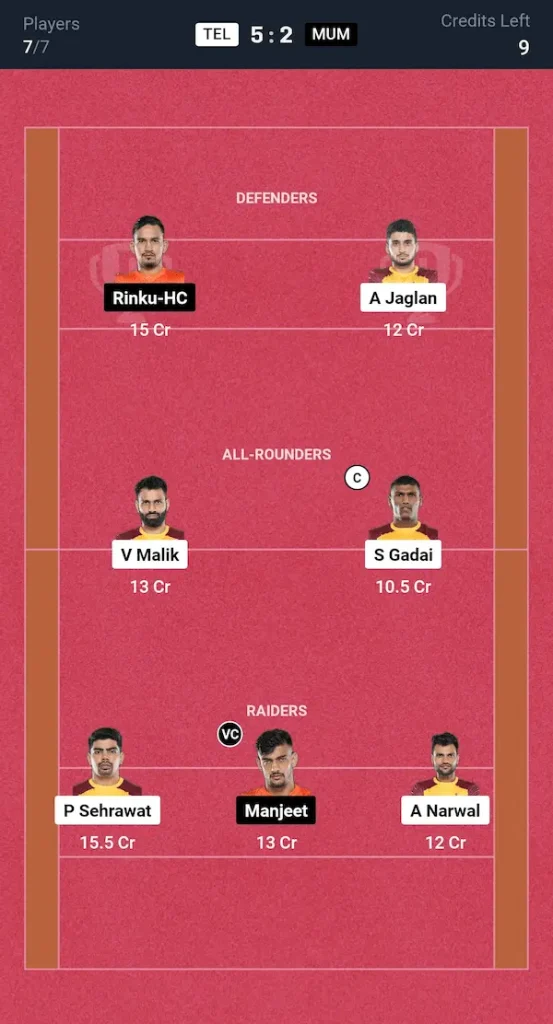 TEL vs MUM Dream11 Prediction Grand League Team PKL Match 66th