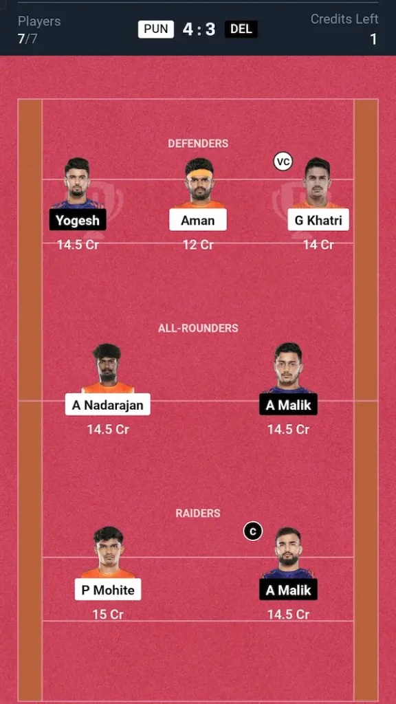 PUN vs DEL Dream11 Prediction Small League Team PKL Match 102nd