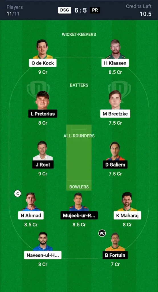 DSG vs PR Dream11 Prediction Grand League Team