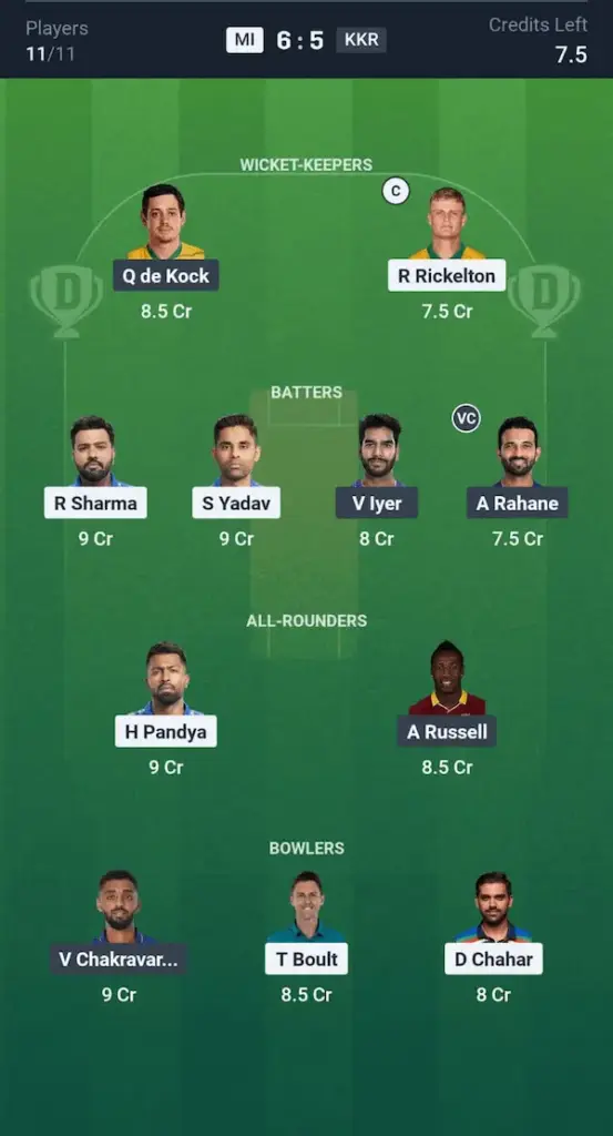 MI vs KKR Mega League Image