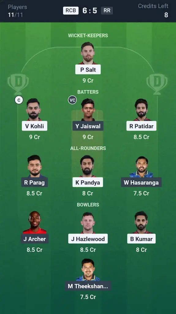 RCB vs RR Mega League Image