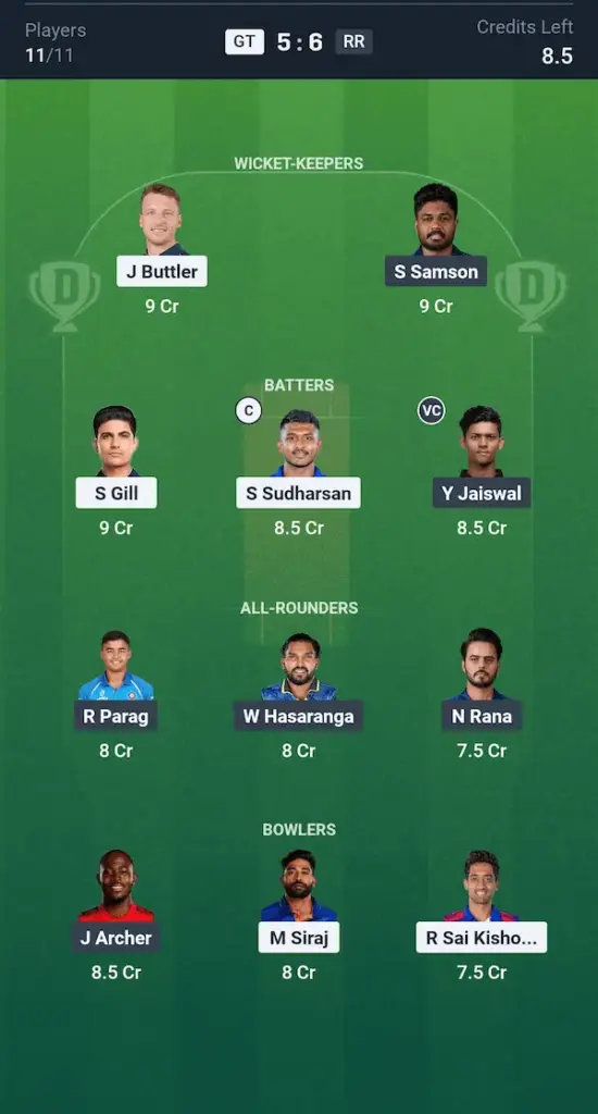 RR vs GT Mega League Image