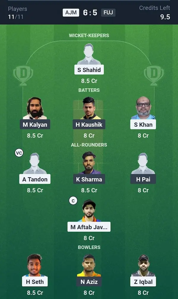 AJM vs FUJ My11 Circle, Dream11 Prediction Small League Team