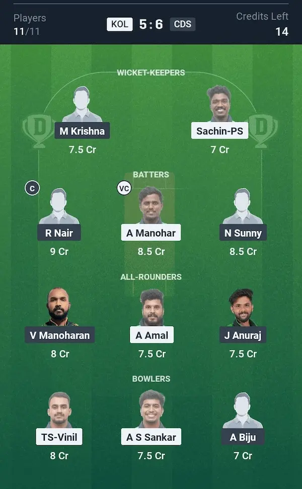 KOL vs CDS My11 Circle, Dream11 Prediction Small League Team