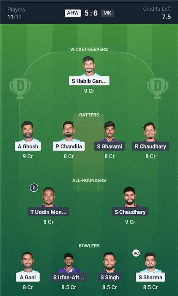 AHW vs MK My11 Circle, Dream11 Prediction Grand League Team