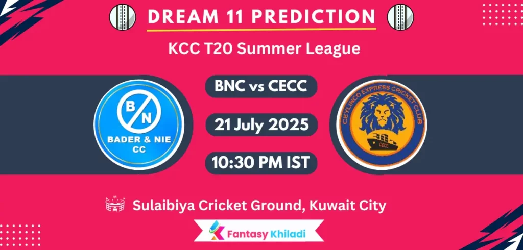 BNC vs CECC Dream11 Prediction: Match 21st Fantasy Cricket Tips, Playing XI, Injury Updates & Today Dream11 Captain And Vice Captain Choices - KCC T20 Summer League, 2025