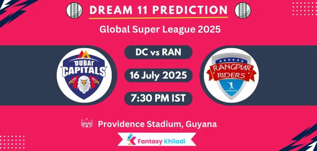 DC vs RAN Dream11 Prediction, Player Stats: Global Super League 2025 Match 8th T20 Playing 11, Pitch Report, Fantasy Cricket Tips