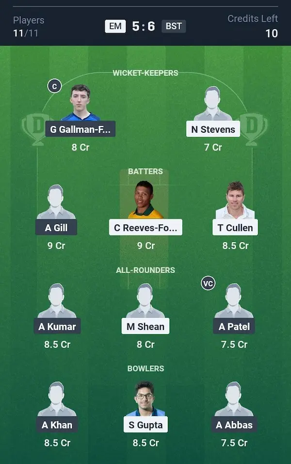 East Molesey vs Banstead, Dream11 Prediction Grand League Team