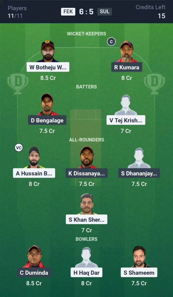Fakhr-E-Kashmir vs Super Lanka, Dream11 Prediction Grand League Team