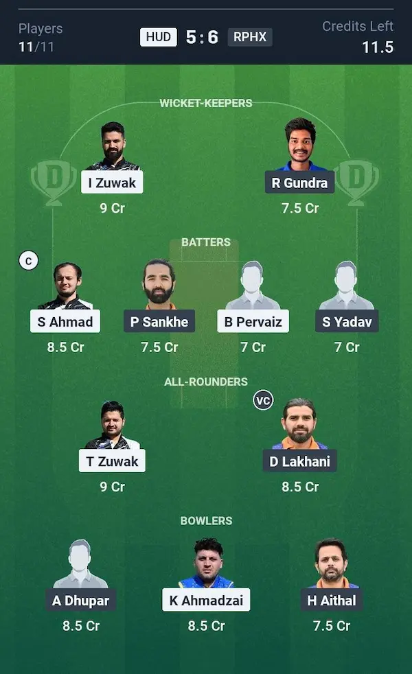 Huddinge vs Rising Phoenix Dream11 Prediction Small League Team