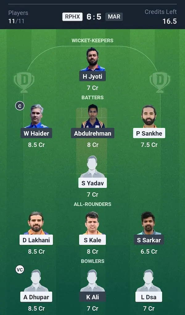 Rising Phoenix vs Marsta CC, Dream11 Prediction Grand League Team