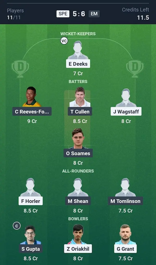 Spencer vs East Molesey, Dream11 Prediction Grand League Team