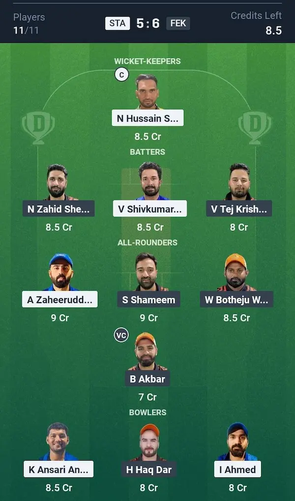 Stack CC vs Fakhr-E-Kashmir, Dream11 Prediction Grand League Team