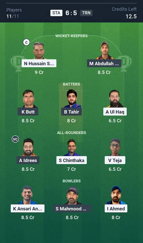 Stack CC vs Tally Rangers  My11 Circle, Dream11 Prediction Small League Team