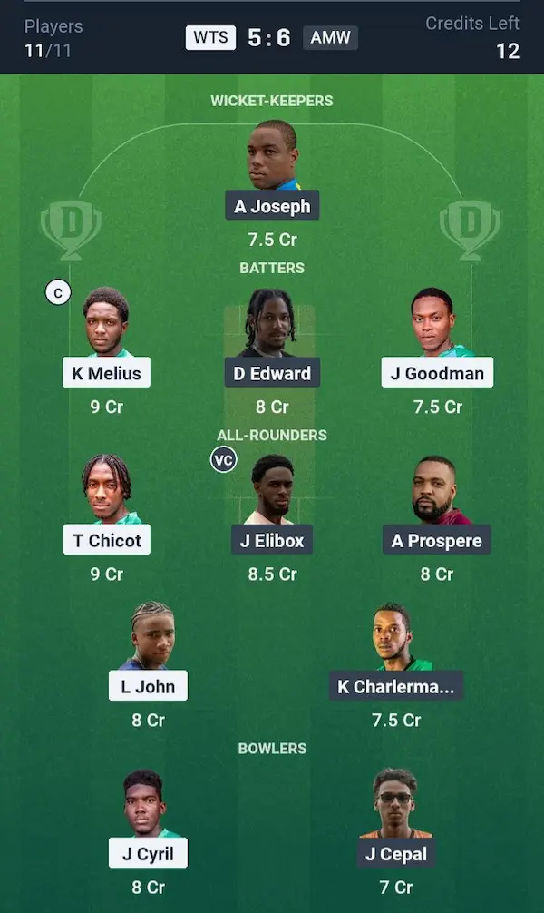 WTS vs AMW My11 Circle, Dream11 Prediction Small League Team