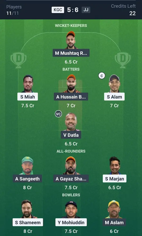 Keraniganj Challengers vs Jhelum Jaguars Dream11 Prediction Small League Team