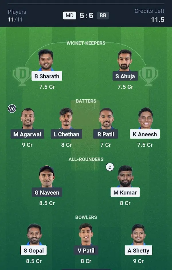 Mangaluru Dragons vs Bengaluru Blasters, Dream11 Prediction Small League Team